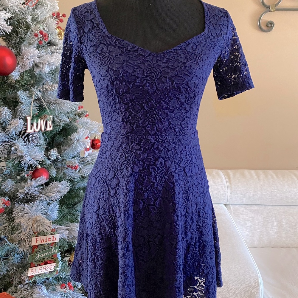 Lace floral blue dress